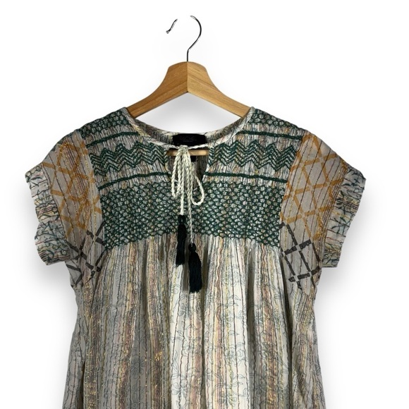 RACHEL Rachel Roy Metallic Embroidered Peasant Top, Neutral Multi, Size Small - Picture 2 of 10